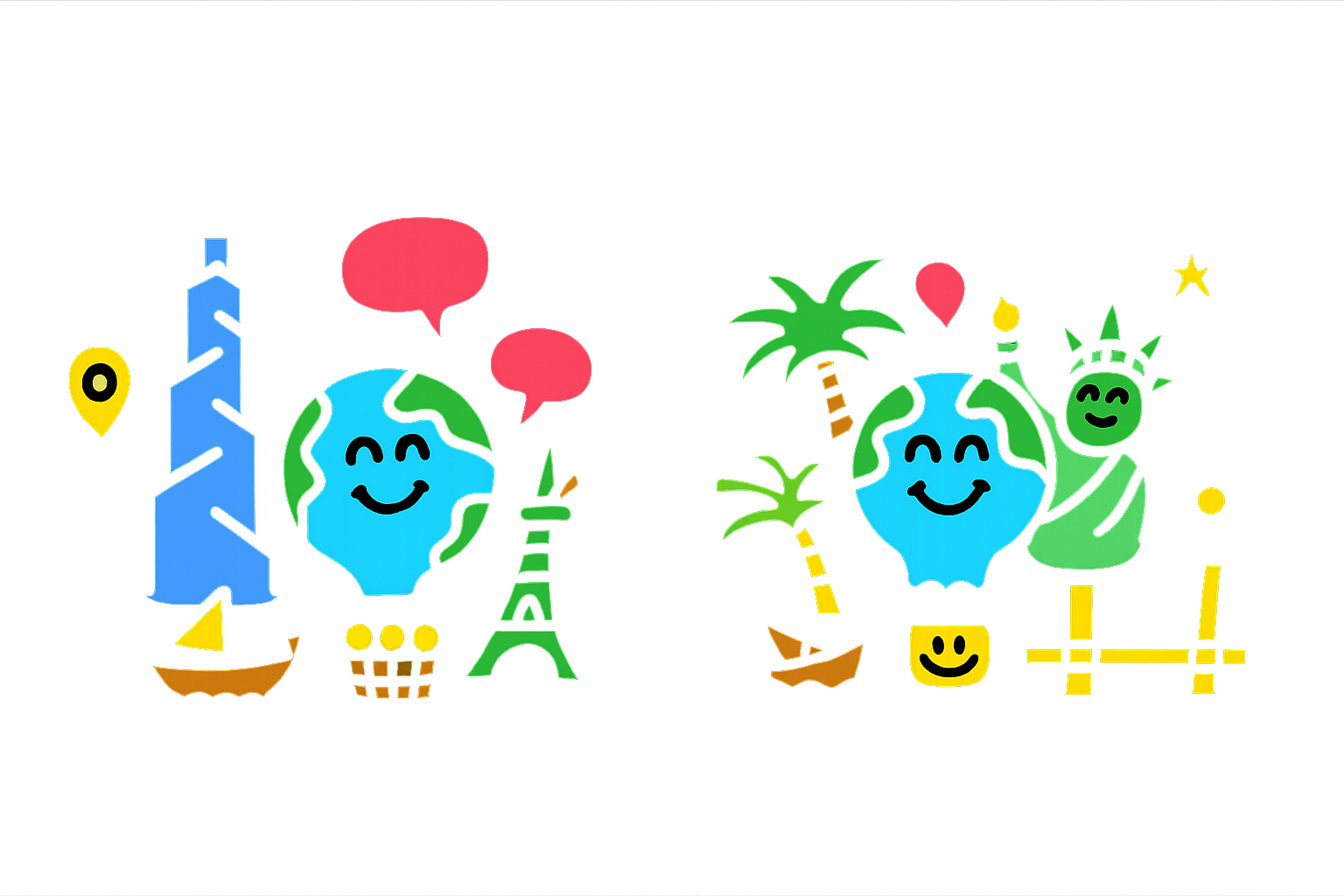 NYC and Dubai icons — locations and communities